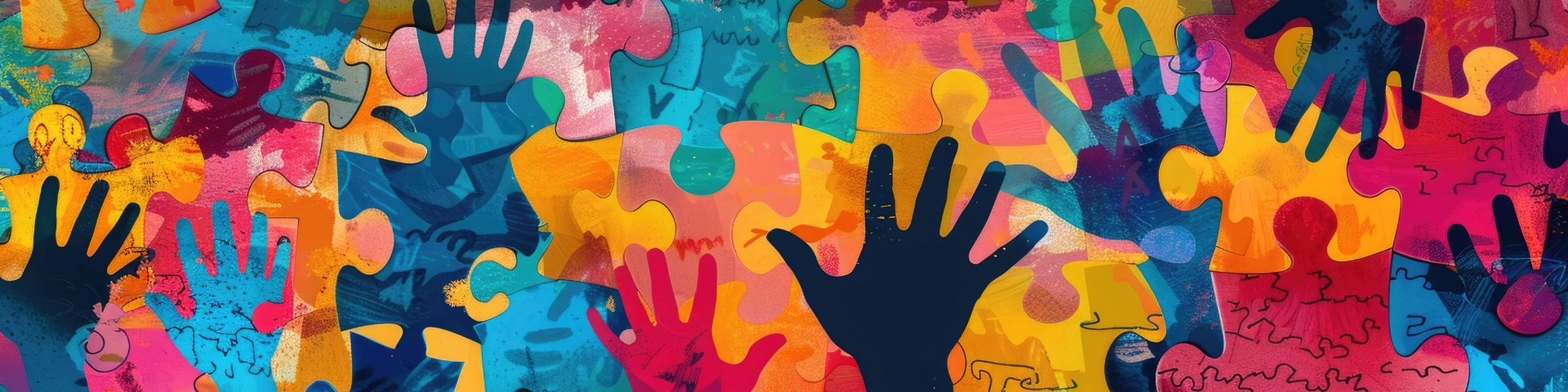 Illustrazione con mani e tessere di puzzle colorate che insieme contribuiscono a realizzare un risultato in comune