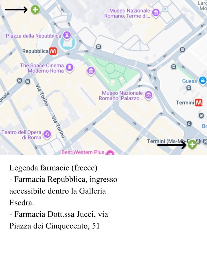 Immagine con rappresentazione sulla mappa delle farmacie presenti lungo il percorso della manifestazione